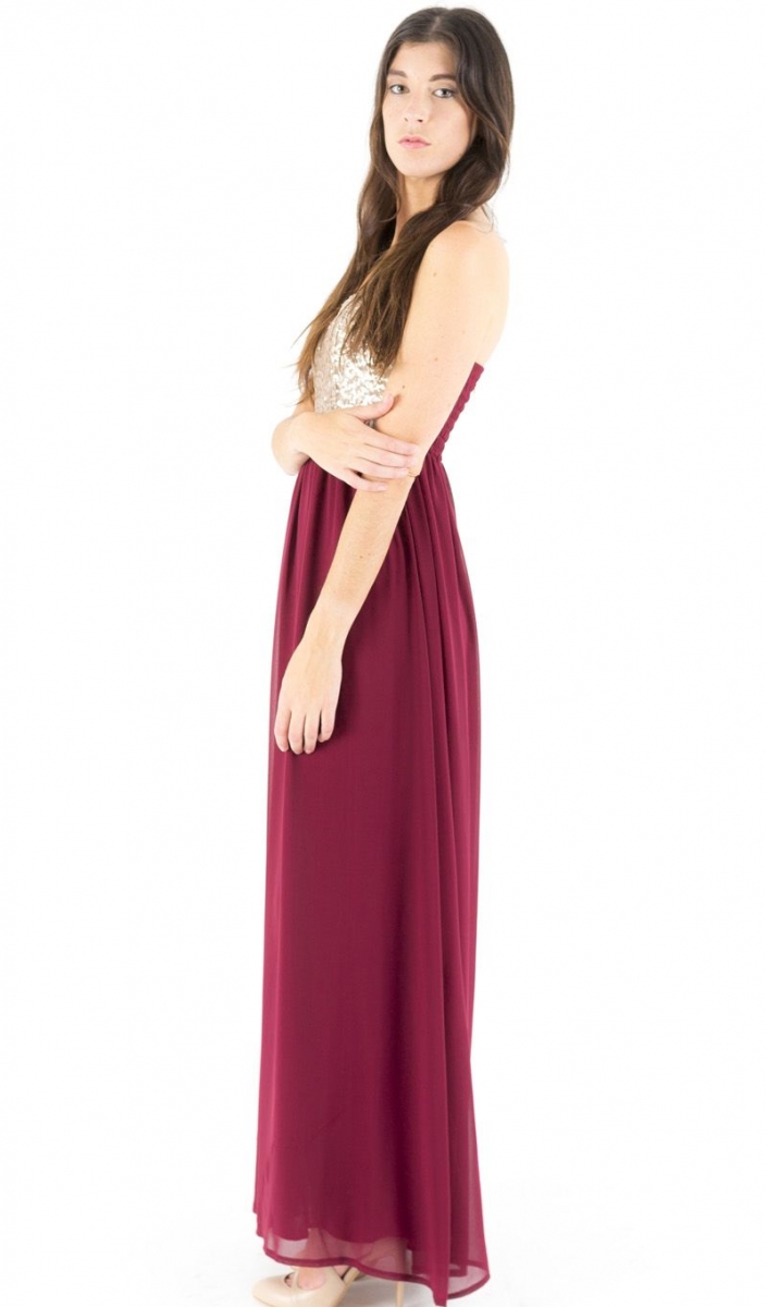 vestido lentejuelas granate lado